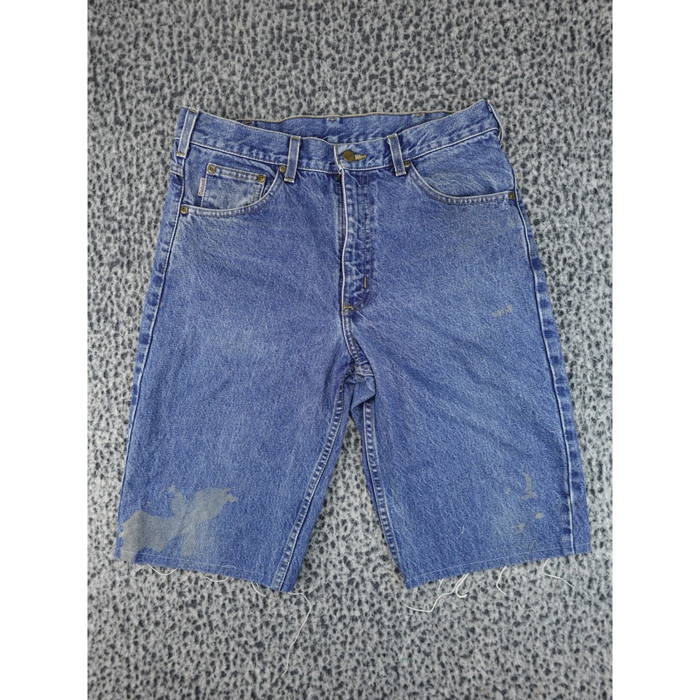 Carhartt Denim Shorts Mens 34 Blue Good B17DST Cut Off Paint Splatter Distressed